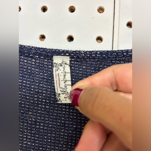 Free People Say When Navy Metallic Long Sleeve Top - Picture 3 of 5